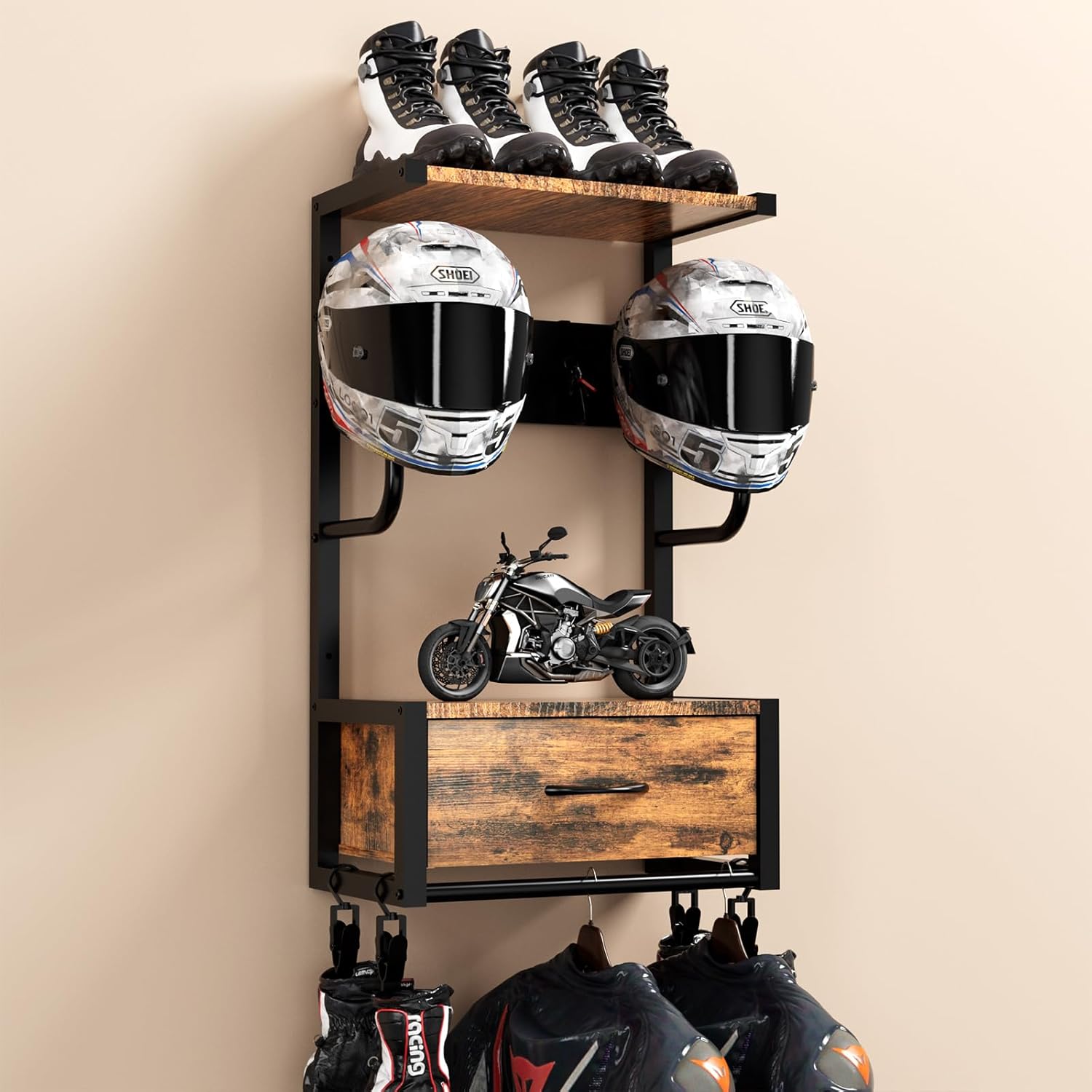 Motorcycle Helmet Holder, Wall - Cycling Gear Organiser 评论和价格