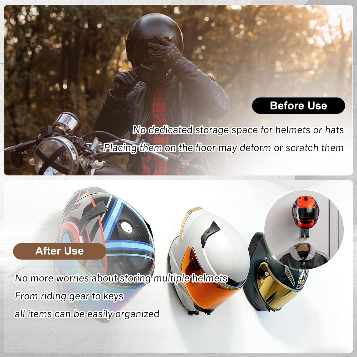 Motorcycle Helmet Holder Wall  - Cycling Gear Wall Mount 评论和价格